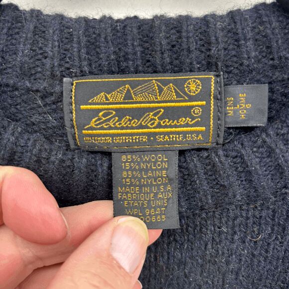 Vintage Eddie Bauer Christmas Poinsettia Made USA Mens L Black Red Wool Sweater - Picture 4 of 4